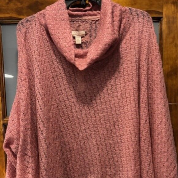 Cupio XL Pink Rose Gold Sparkle Loose Knit Cowl Drape Sweater Romantic Chic - Picture 1 of 8